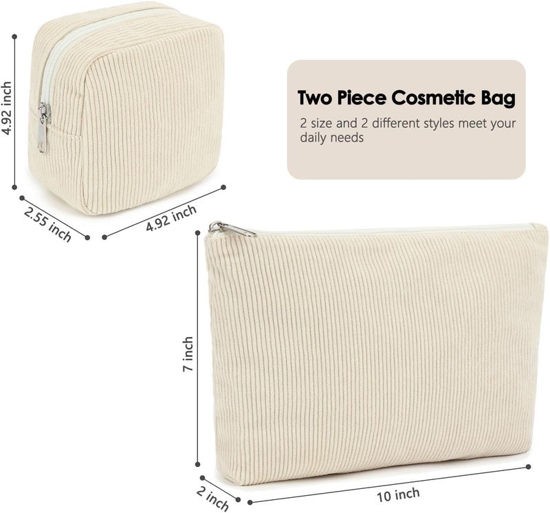 Fammart Corduroy Makeup Bag, Travel Cosmetic Bag Organizer Toiletry Bag Make Up Bags with Zipper & Compartments for Women Girls, 2PCS - Image 4